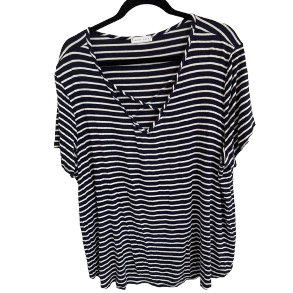 Emory Park Plus Size Navy White Stripe Short Sleeve Tee Shirt Size 3XL